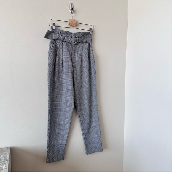 ZARA Plaid Pleated High Waist Paperbag Pants Belt (Size:XS) - Picture 4 of 10